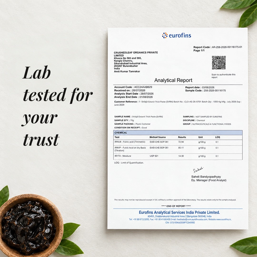 SVRN Eurofins analytical report for the current shilajit batch